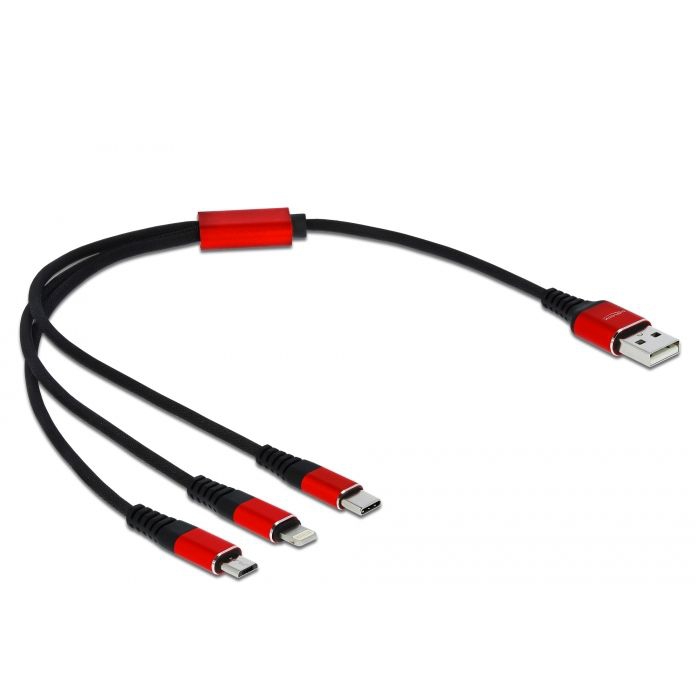 USB Charging Cable 3 in 1 for Lightning™ + Micro USB + USB Type-C™, 30 cm
