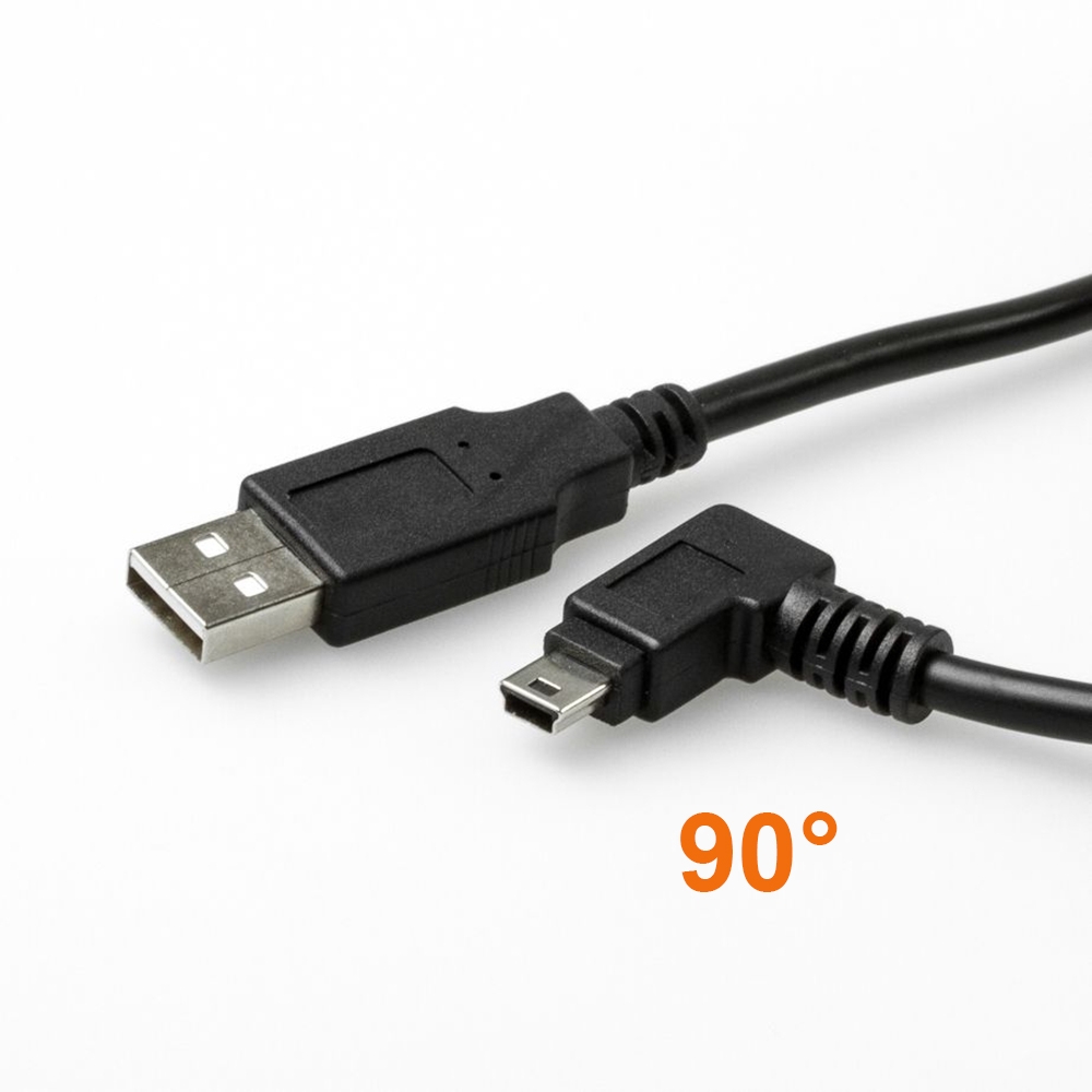 USB 2.0 cable with Mini B plug RIGHT ANGLED, UL cable material, 1m