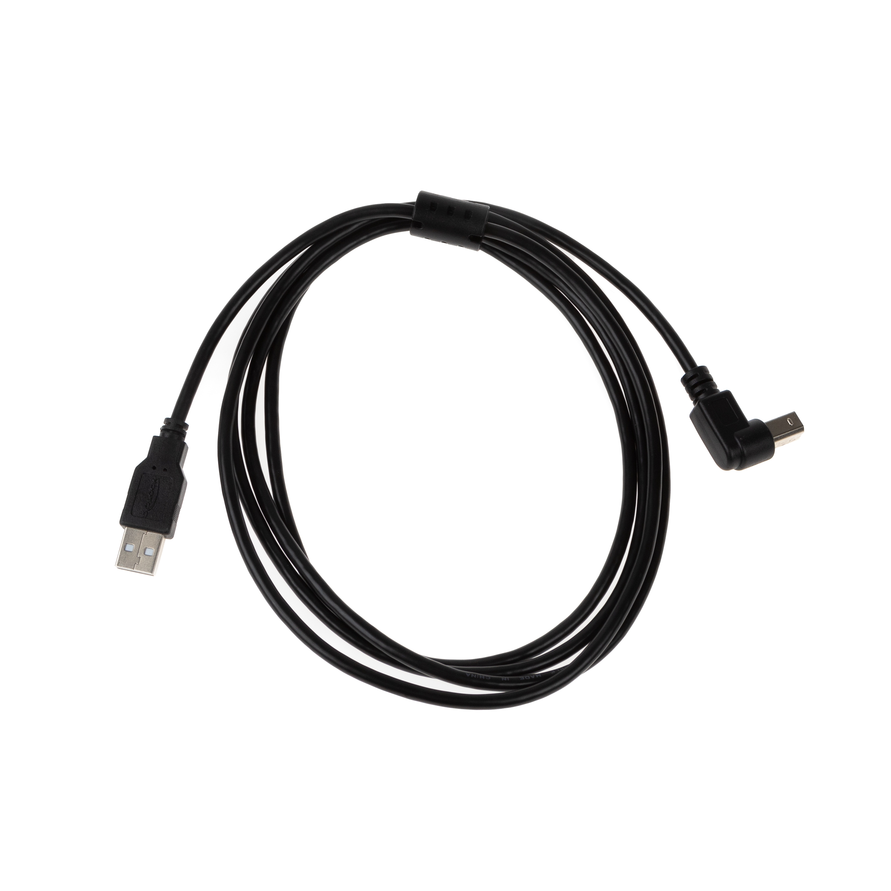 USB 2.0 cable with B plug 90° ANGLED DOWN with ferrite core 2m