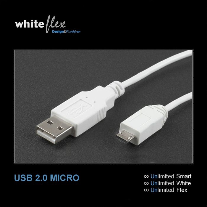 USB cable A to MICRO-B 20cm flexible + white