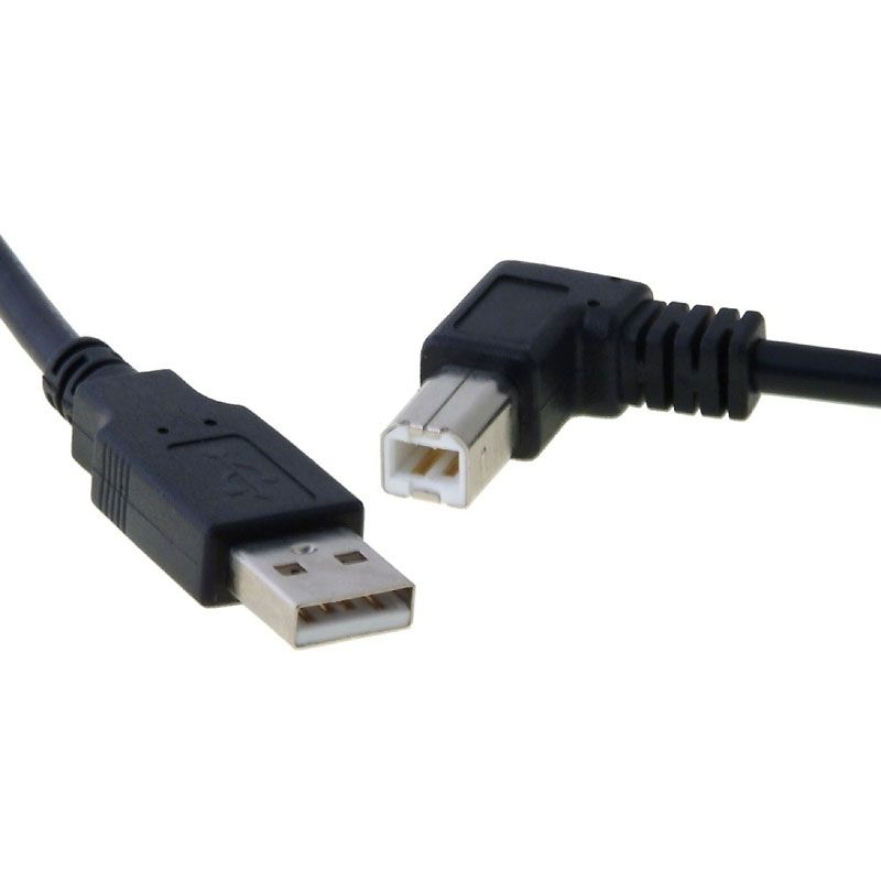 USB 2.0 cable plug B 90° angled LEFT 30cm