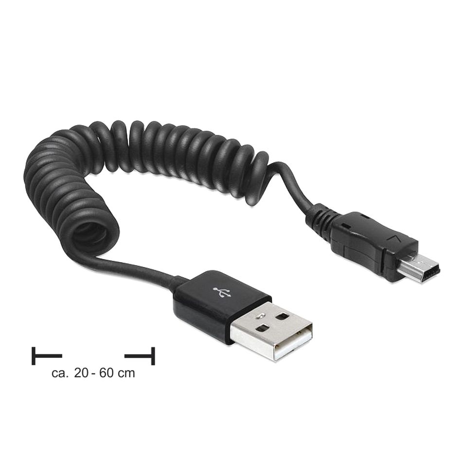 USB spiral connection cable USB A to MINI B 20cm-60cm
