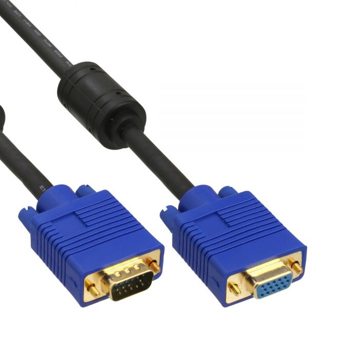 S-VGA Monitor cable male/female PREMIUM-plus 2 ferrite cores 2m black (PC-99)