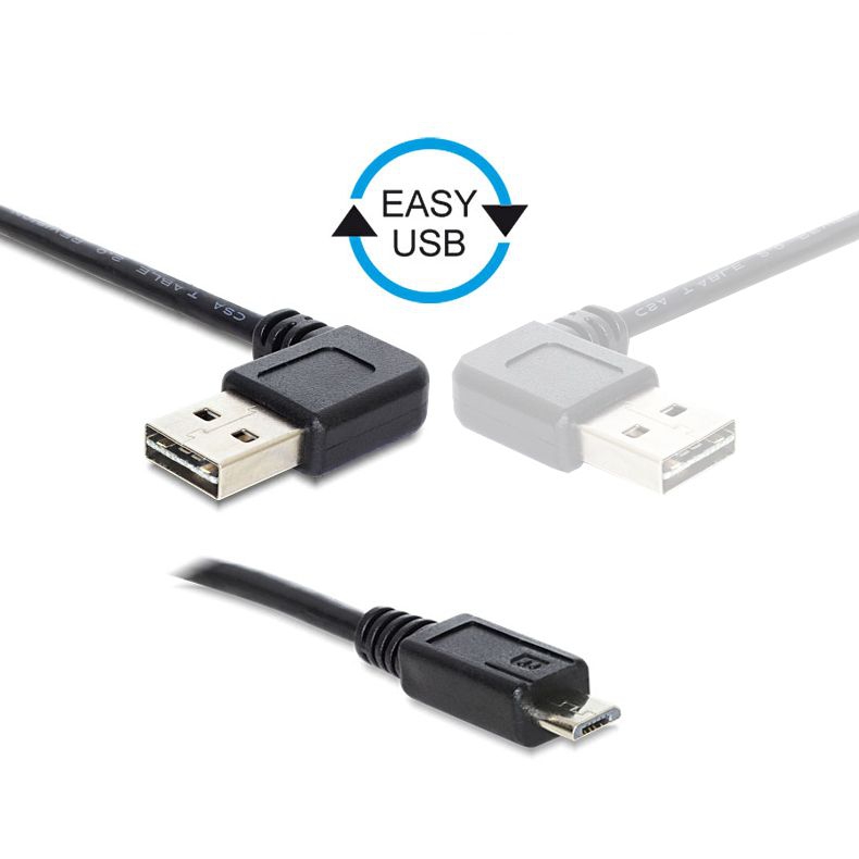 USB cable plug A 90° to Micro B, plug A right or left angled pluggable, 3m