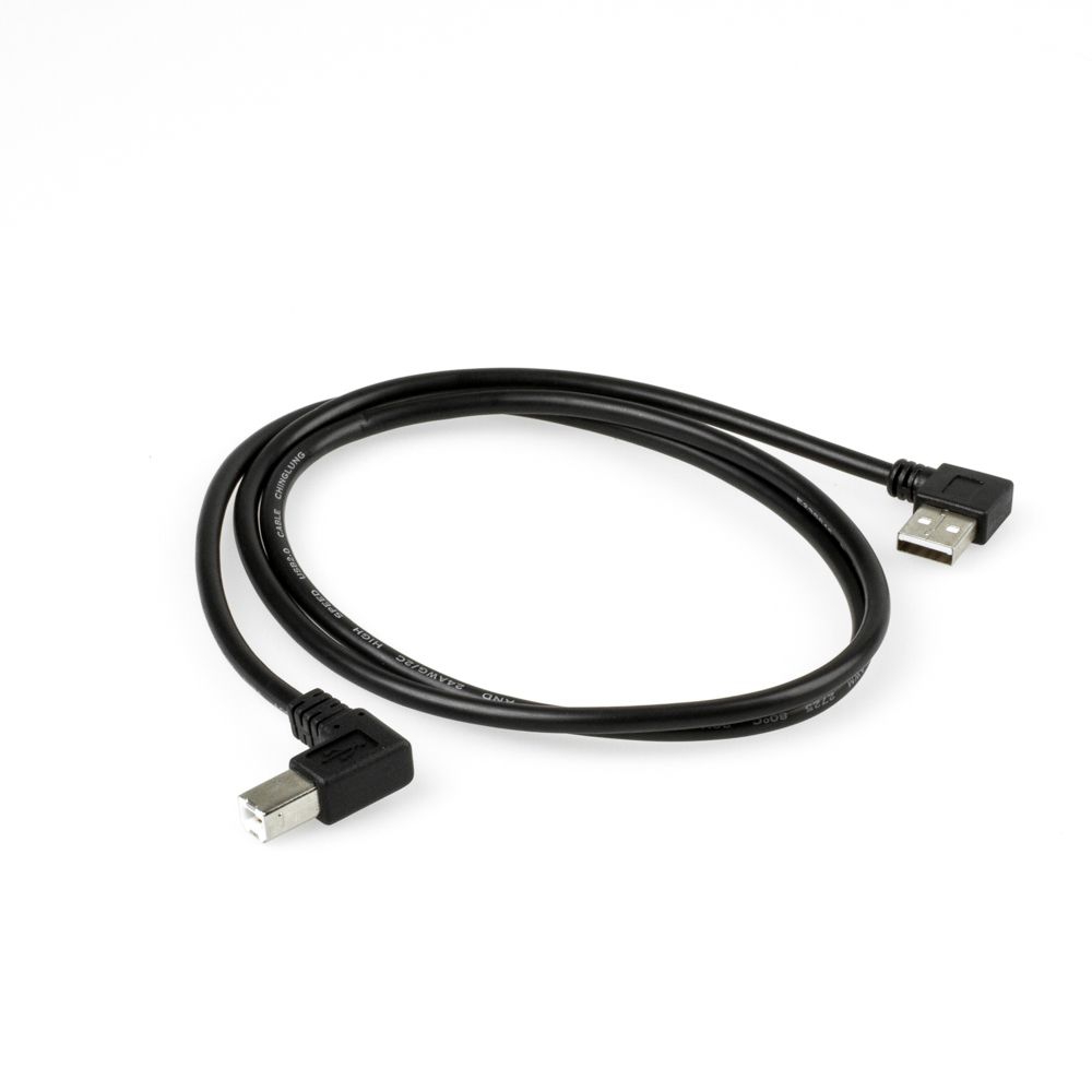 USB 2.0 cable AB, plug A angled LEFT, plug B angled LEFT, 1m