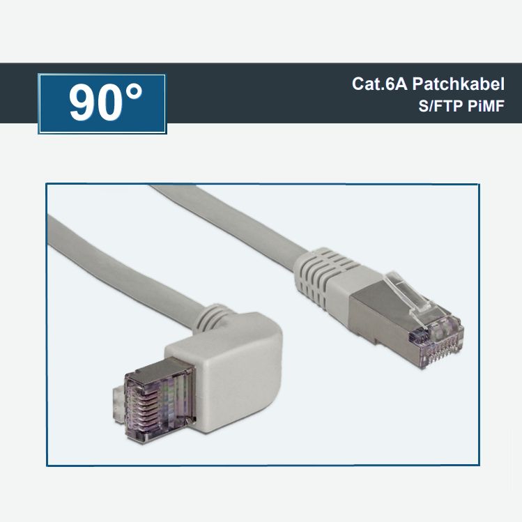 Cat.6A network cable 1x RJ45 angled DOWN 50cm