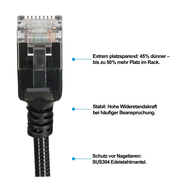 HORXX Cat.6A patch cable steel-armoured + test protocol, 15cm