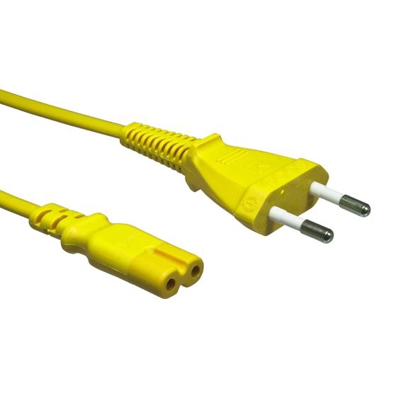 Yellow power cord for Europe EURO8 plug 180cm