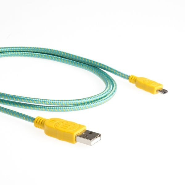 MICRO USB cable with textile coating  turquoise yellow 1m