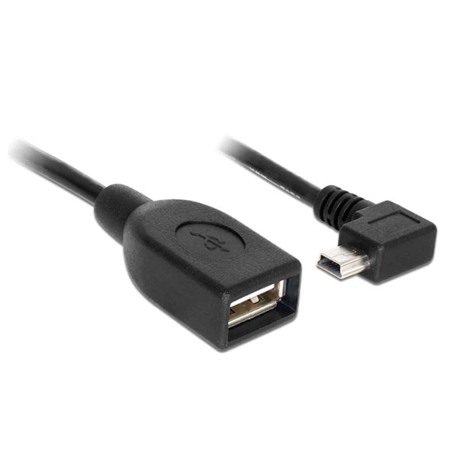 USB adapter Mini B cable 90° angled RIGHT to USB A female 50cm