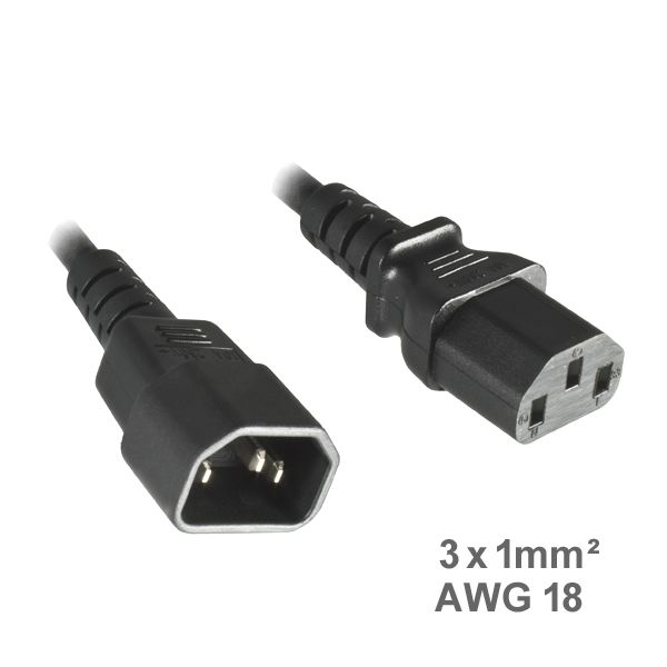 Power cord extension cable C13 to C14 3x1mm² 5m