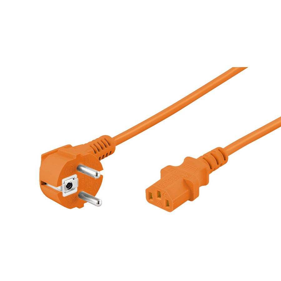 ORANGE power cord for Continental Europe CEE 7/7 E+F 90° to C13 3m