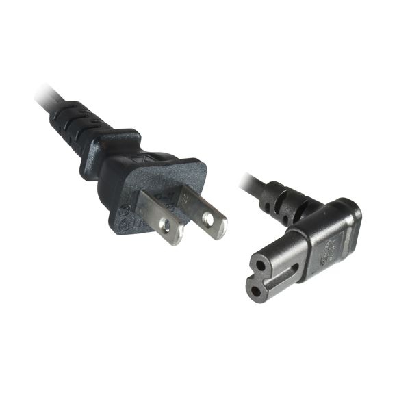Power cord for USA + CANADA with angled 2 pin EURO-8 plug UL 180cm