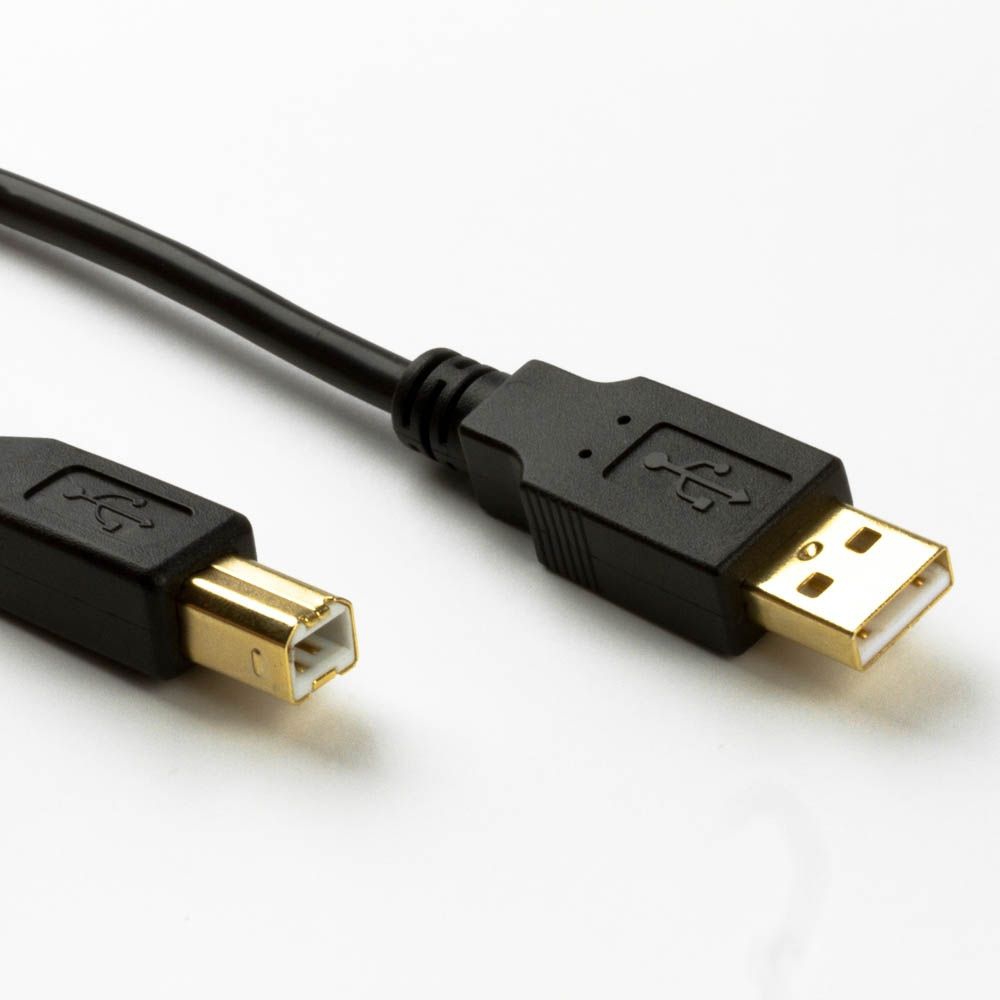 Short USB cable AB PREMIUM quality, gold plated plugs, black, 20cm