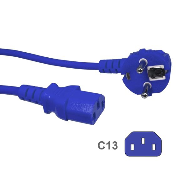 BLUE power cord for Continental Europe CEE 7/7 E+F to C13 5m