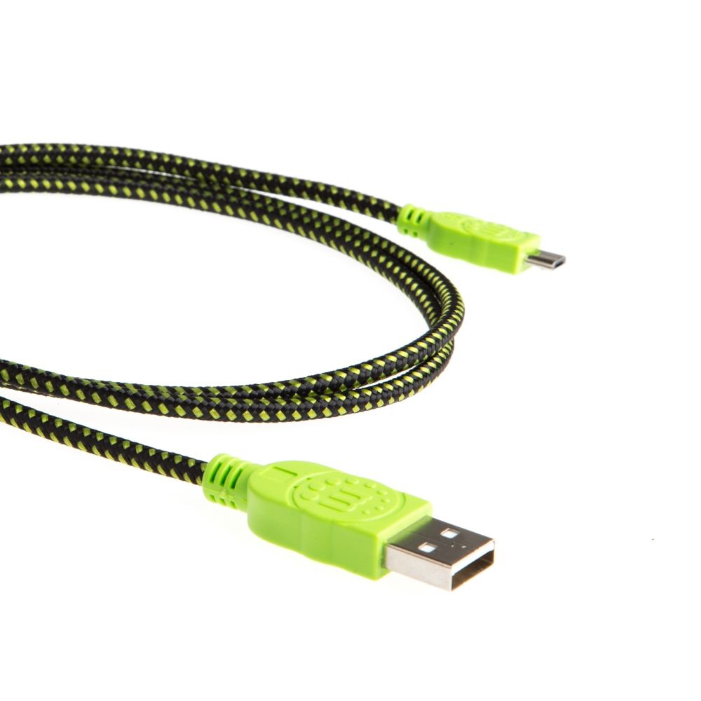 MICRO USB cable with textile coating green black 1m