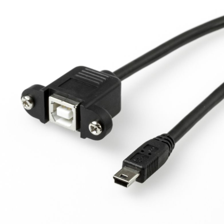 USB 2.0 Panel-Mount cable, USB B female with 2 screws to USB Mini B male, 150cm