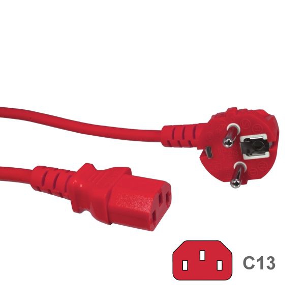 RED power cord for Continental Europe CEE 7/7 E+F to C13, 180cm