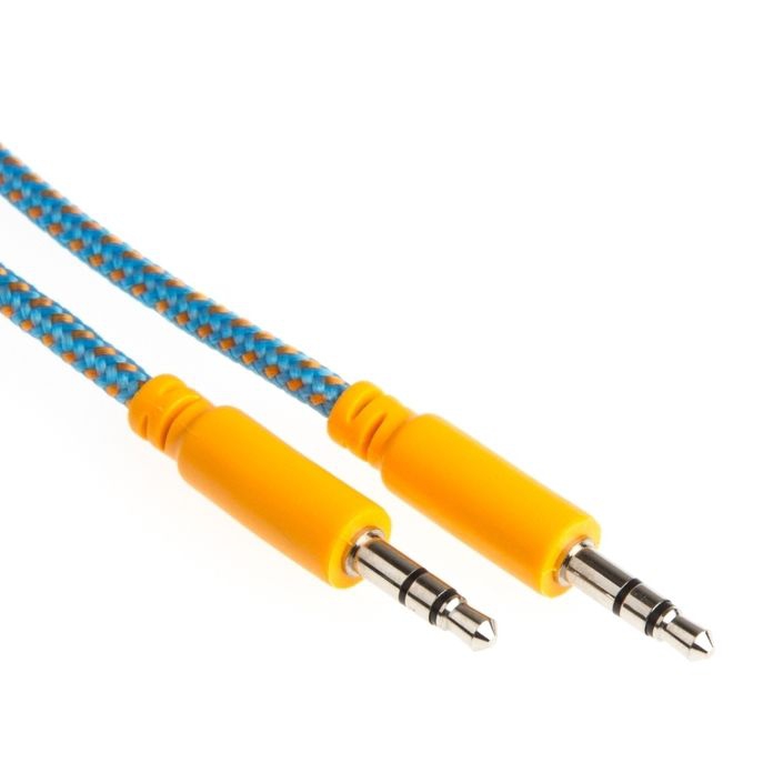 Sound cable with textile coating blue orange 2x 3.5mm audio jack 1m