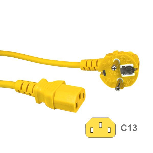 YELLOW power cord for Continental Europe CEE 7/7 E+F to C13 5m