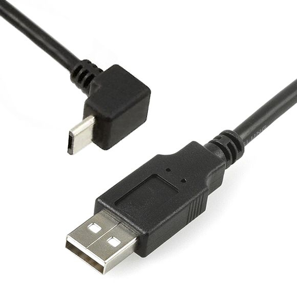 Angled MICRO USB cable: A male to Micro B 90° ANGLED DOWN 1m