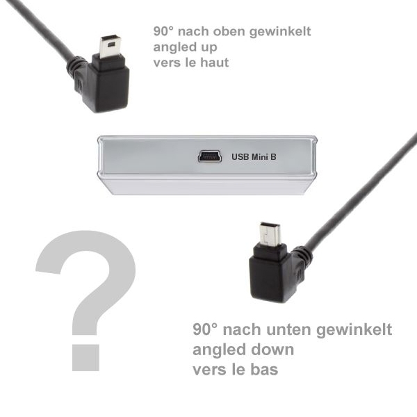 USB 2.0 cable, plug A to Mini B ANGLED DOWN, 32cm