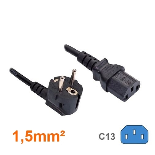 Power cord for Continental Europe CEE 7/7 E+F to C13 1.5mm² 5m