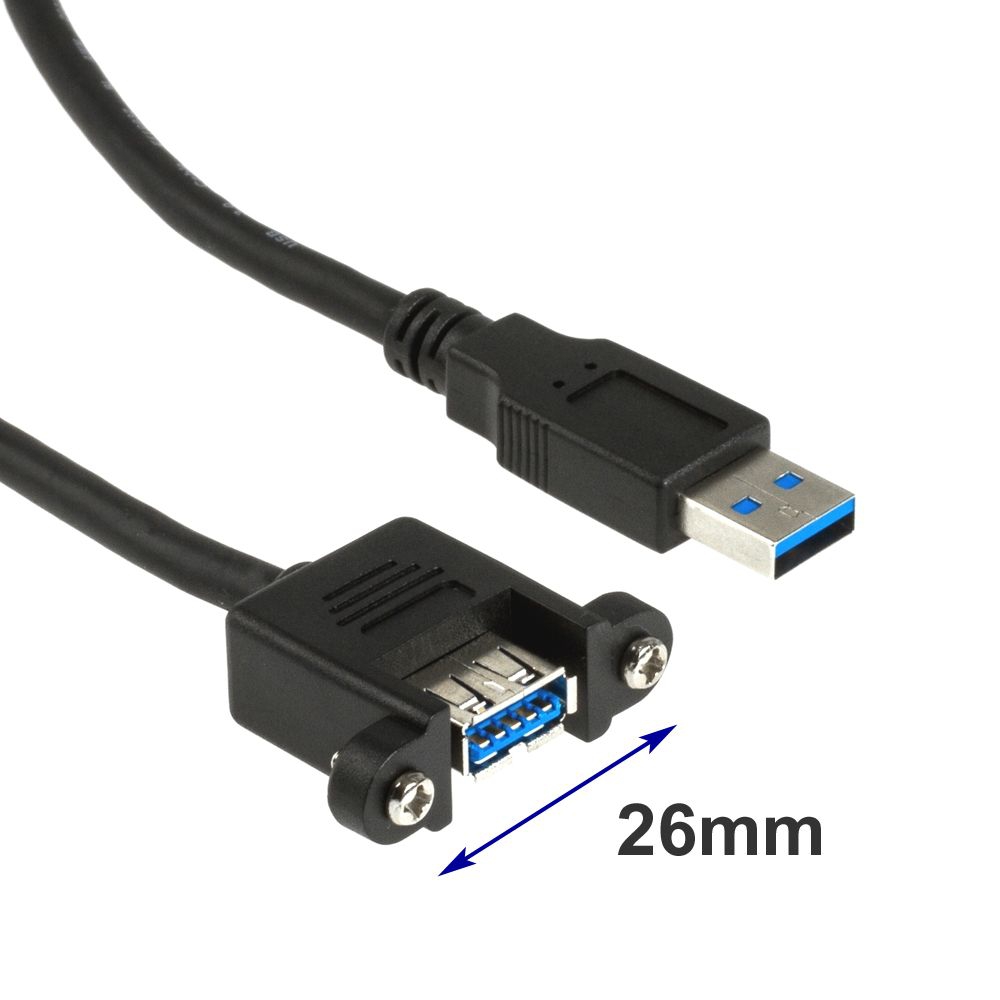 Mountable USB 3.0 cable A female with screws to A male 40cm (screw spacing 26mm)