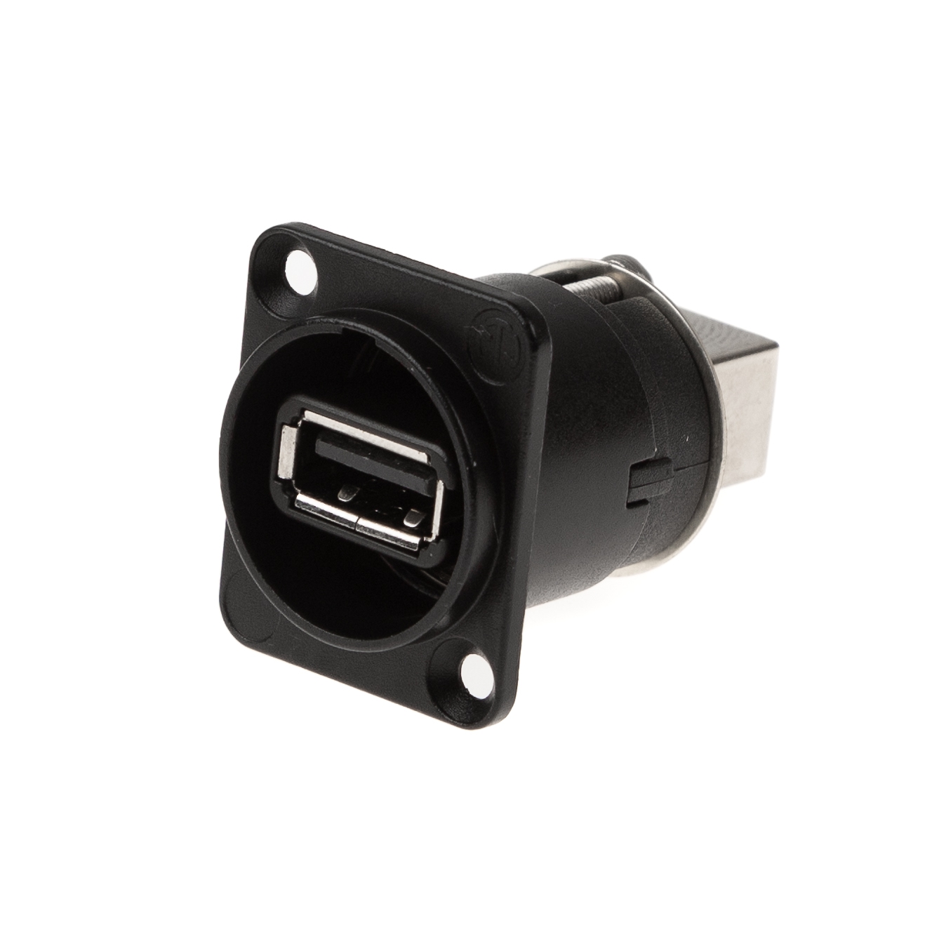 Mountable USB adapter A female (outside) to B female (inside) METAL BLACK