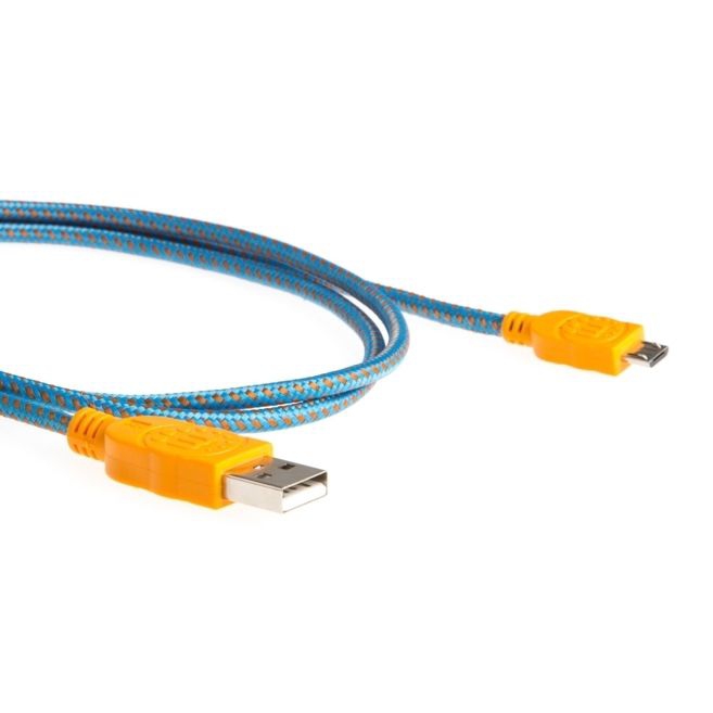 MICRO USB cable with textile coating blue orange 1m
