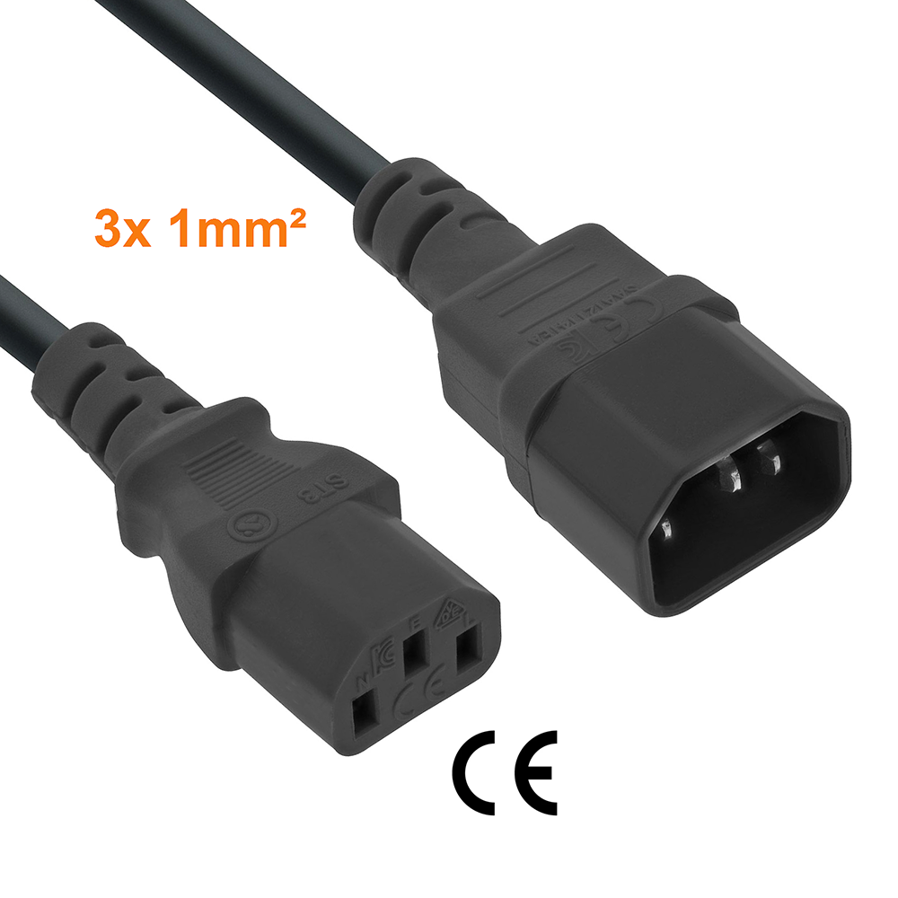 Power cord extension cable C13 to C14 3x1mm² 3m