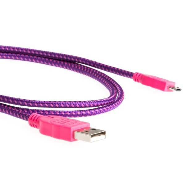 MICRO USB cable with textile coating pink purple 1m