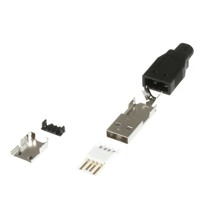 USB 2.0 plug type A with BLACK hood, solder type