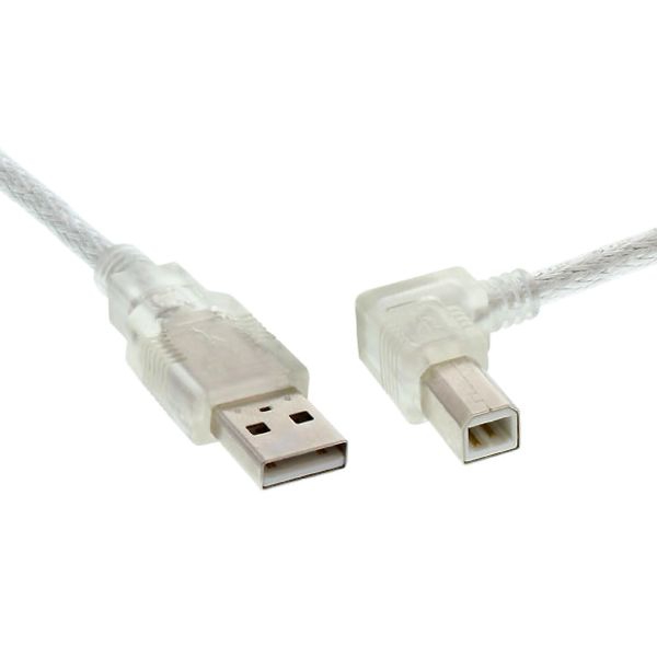 USB cable with plug B 90° angled LEFT 1m