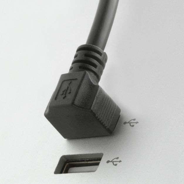 Short USB cable with right angled plug A 90° UP to B straight 50cm