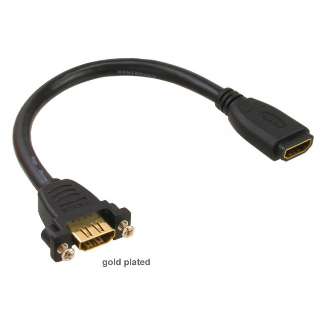 HDMI mounting cable 2x HDMI A female short cable GOLD 20cm