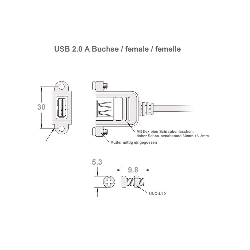 USB 2.0 cable A female mountable to JST PHR5, about 40cm
