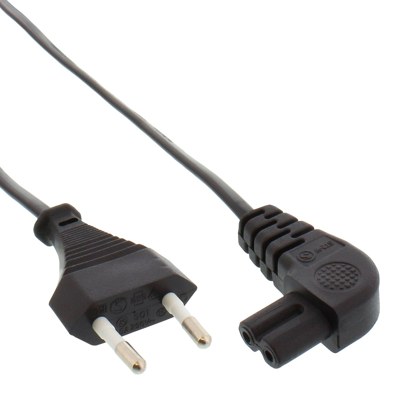 Power cord for Europe with angled EURO8 plug 2m