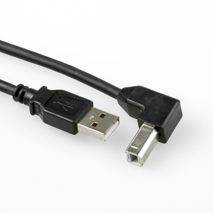 USB cable plug B 90° angled DOWN 3m