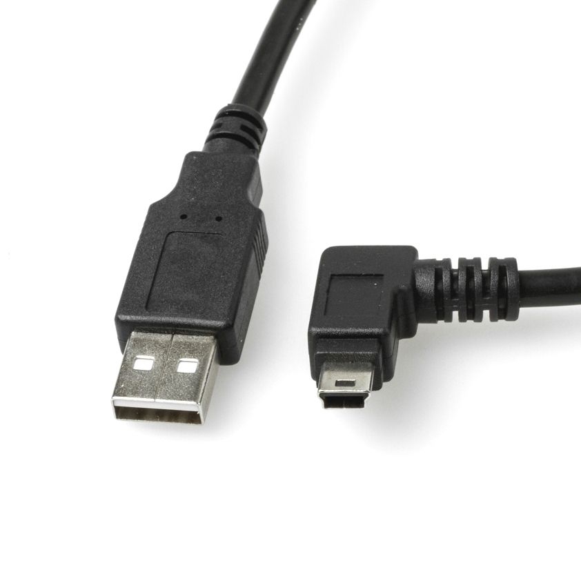 USB 2.0 cable with Mini B plug RIGHT ANGLED, UL cable material, 30cm