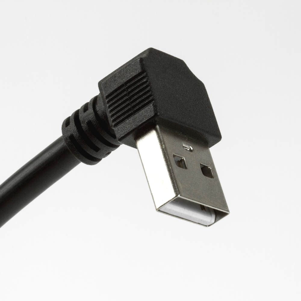 USB cable with right angled plug A 90° DOWN to B straight 2m