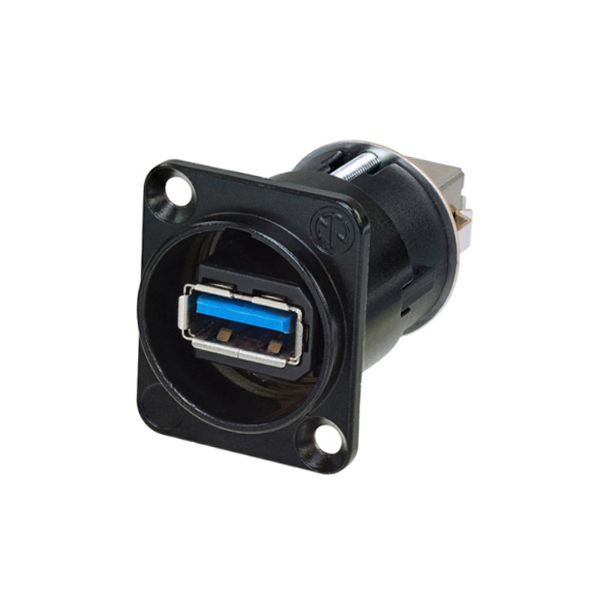 Mountable USB 3.0 adapter NEUTRIK, D-shape housing, black