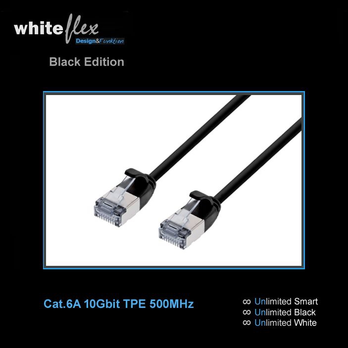 WHITEFLEX Black Edition Cat.6A patch cable TPE black + flexible 1m