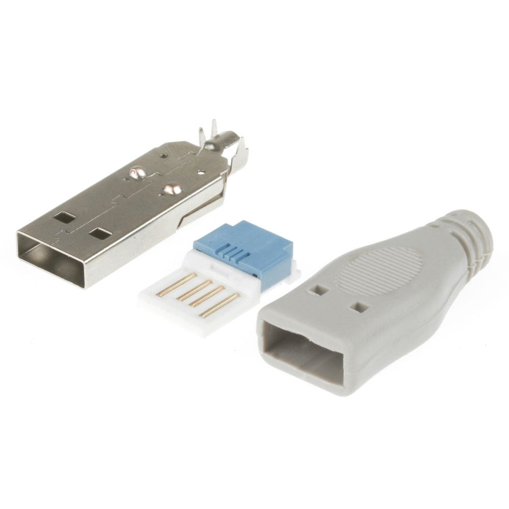 USB 2.0 plug type A with grey beige hood, crimp version