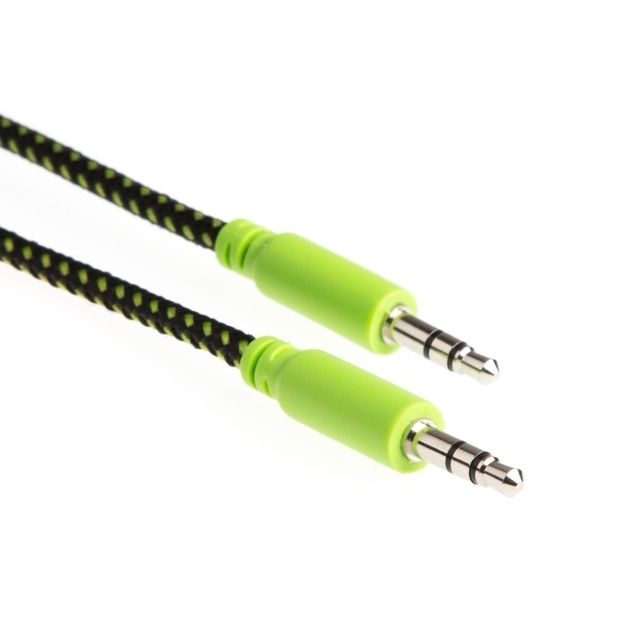 Sound cable with textile coating green black 2x 3.5mm audio jack 1m