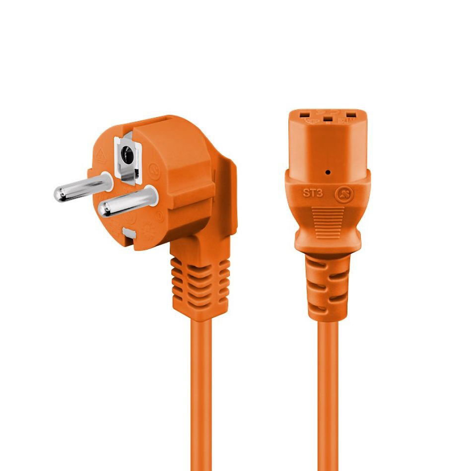 ORANGE power cord for Continental Europe CEE 7/7 E+F 90° to C13 5m