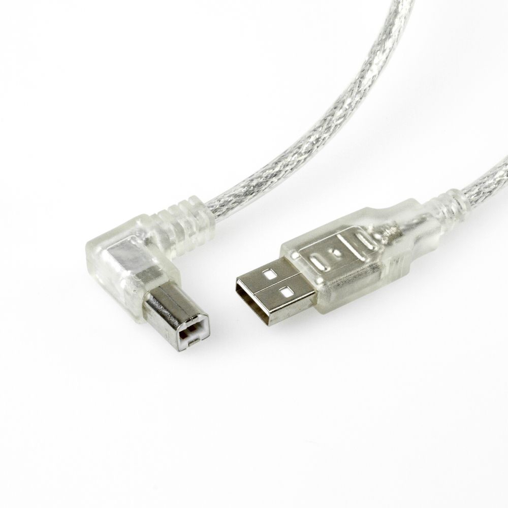 USB cable plug B right angled LEFT 2m silver translucent