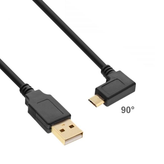 Angled MICRO USB cable: A male to Micro B 90° ANGLED RIGHT 1m