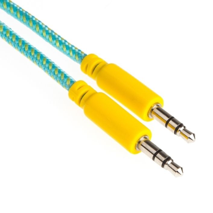 Sound cable with textile coating turquoise yellow 2x 3.5mm audio jack 1m