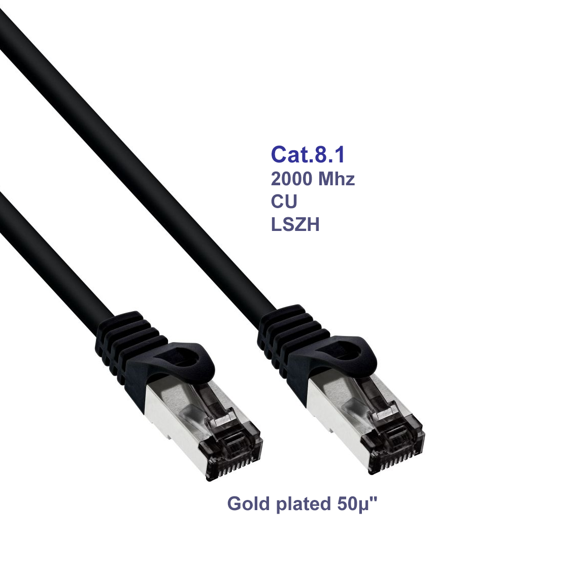 Patch Cable S/FTP PiMF Cat.8.1 halogen free 2000MHz black 0.5m